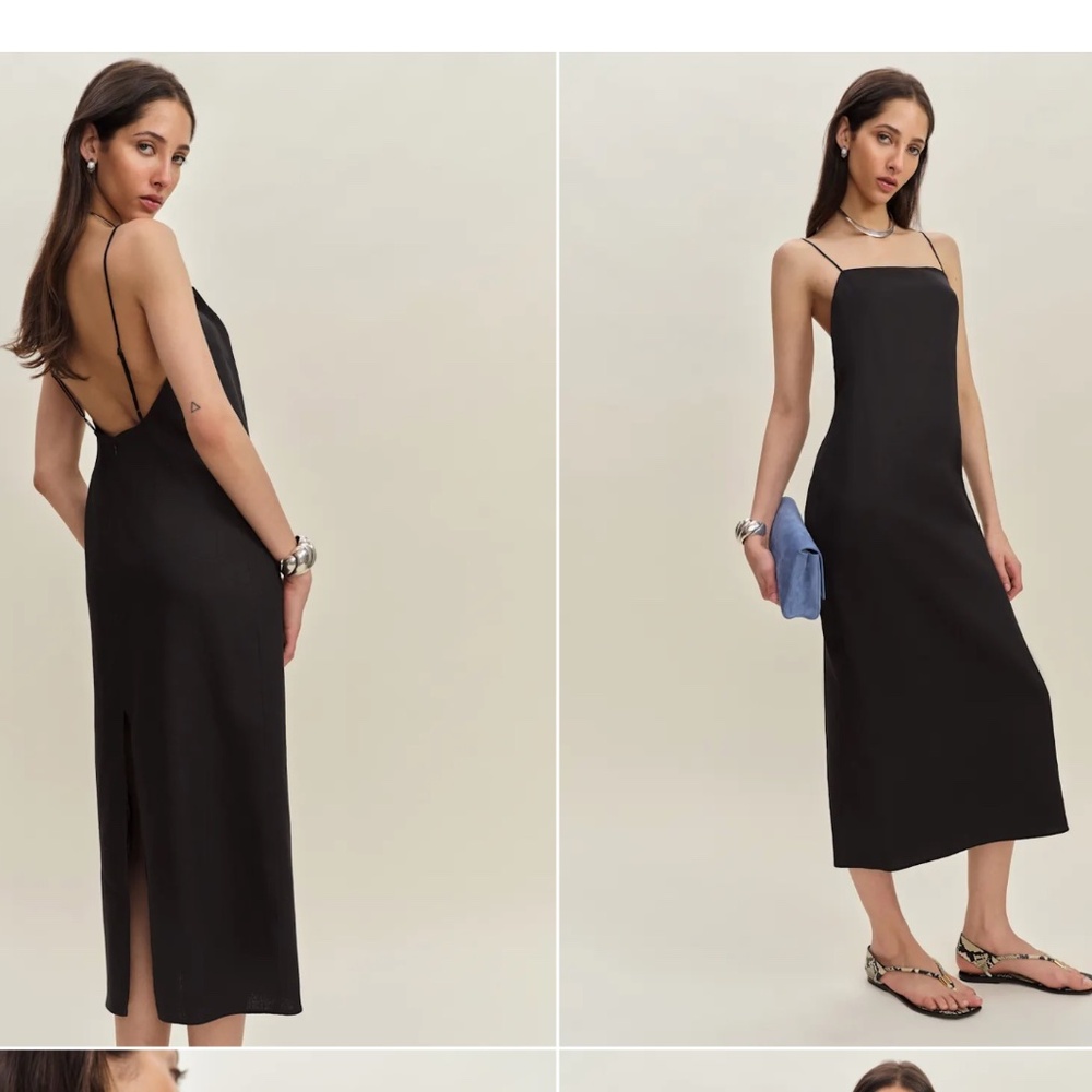 The Reformation Gael Linen Dress Black Size 4 New NWT